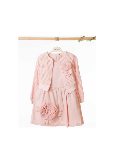 Xo Kids Kız Çocuk Elbise + Bolero 6-9 Yaş 52124 Pudra