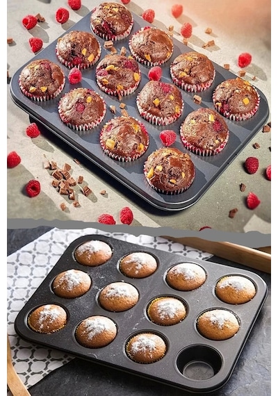Muffin Kalıbı 12'li Kek Pasta Kurabiye Cupcake Muffin Kalıbı Kek Çörek Fırın Kapsül Tepsisi Siyah