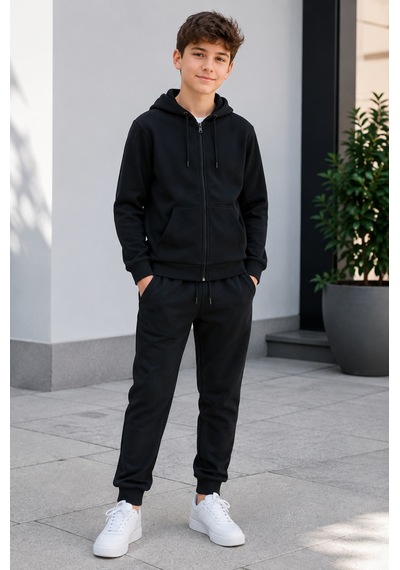 Beniizle Kapüşonlu Unisex Çocuk Eşofman Takımı Siyah