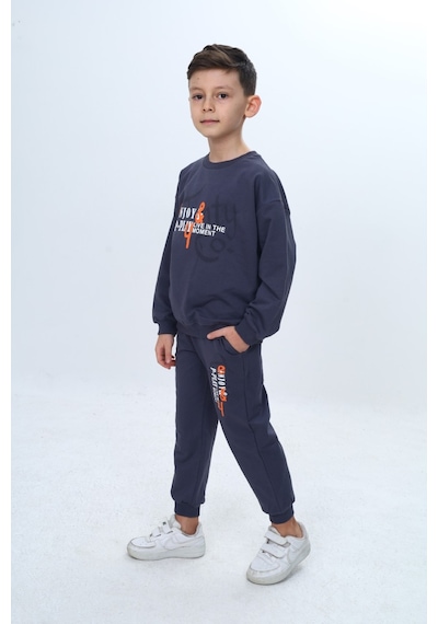 Toontoy Kids Toontoy Erkek Çocuk Önü Yazı Baskılı Eşofman Takım Füme