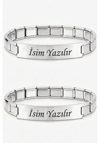 Kişiye Özel İsim Yazılı İtalyan Charm Plakalı Unisex Çelik Bileklik Scb93y Gri