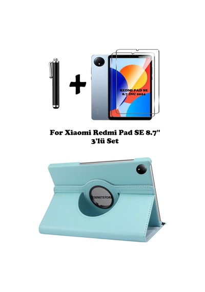 Xiaomi Redmi Pad Se 8.7 Inç Tablet Uyumlu Uyku Modlu 360 Döner Pu Deri Kılıf Seti Kılıf