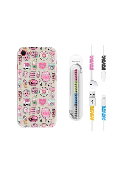 Apple Uyumlu iPhone 6/6S Kılıf Kablo Koruyuculu Donut Flamingo 1415