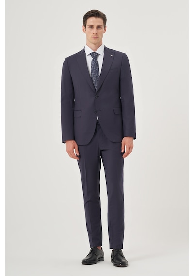 Morven Erkek Lacivert Yünlü 8-drop Trend Çizgili Slim Fit Sivri Yaka Takım Elbise 25mc001081200 Lacivert