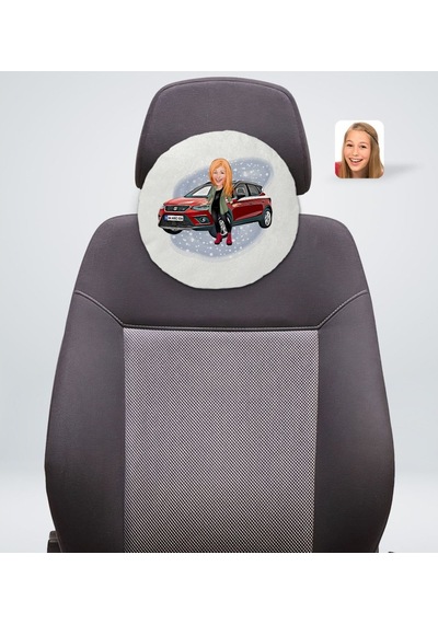 Kişiye Özel Plakalı Kadın Seat Ateca Karikatürlü Yuvarlak Araç Ko (503989078)