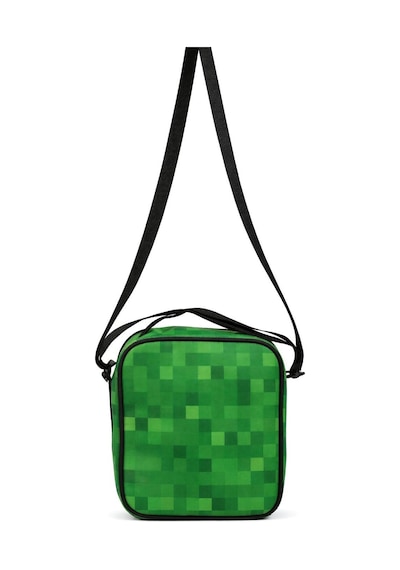 Minecraft İki Bölmeli Erkek Çocuk Okul Beslenme Çantası Minecraft Kabartmalı - Siyah - Yeşil - 26611