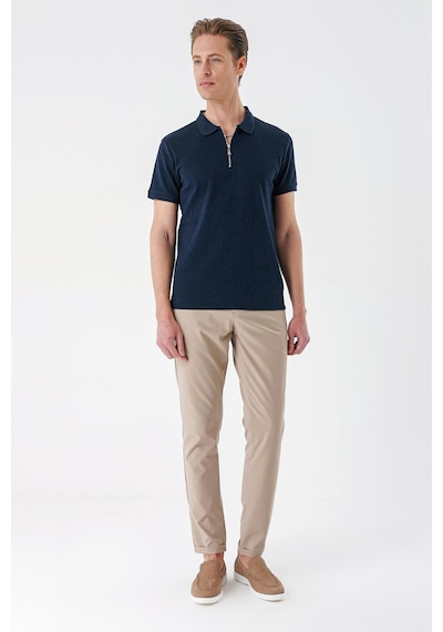 Efor Slim Fit Fermuarlı Polo Yaka %100 Pamuk Lacivert Tişört Ts 877 Lacivert