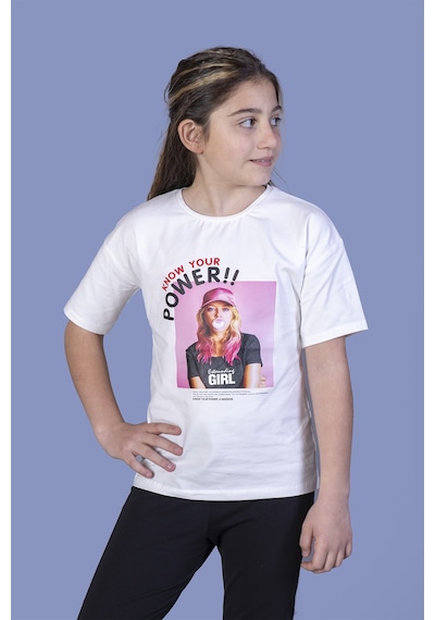Toontoy Kids Toontoy Kız Çocuk Power Baskılı Tişört Ekru