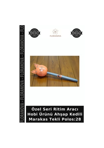 Özel Seri Ritim Aracı Hobi Ürünü Ahşap Kedili Marakas Tekli Polos:28