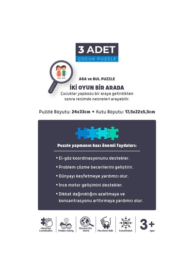 3'lü 50 Parça Ara Ve Bul Puzzle - Sihirli Unıcorn Ve Çiftlik Arkadaşları Ve Sonbahar Ormanı