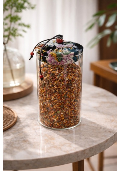 Makri Home 650 Ml Borosilikat Cam Hava Geçirmez Siyah Kumaş Kaplama Bambu Kapaklı Kavanoz, Çap: 8 Cm, H: 18 Cm Siyah