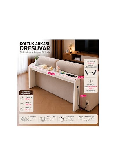 Café Royale Vintage & Usb-tech Konsol Raf - 3 Usb + 4 Priz Girişli Mdf Koltuk Arkası Raf Beyaz 180x85x12 Café Royale Vintage & Usb-tech Konsol Raf - 3 Usb + 4 Priz Girişli Mdf Koltuk Arkası Raf Beyaz 180x85x12