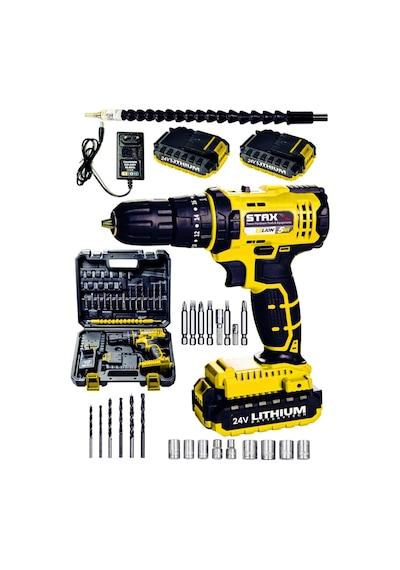 Staxx Power STX1069 24V 5Ah Li-ion Çift Akülü Darbeli Matkap Vidalama + 24 Parça Uç