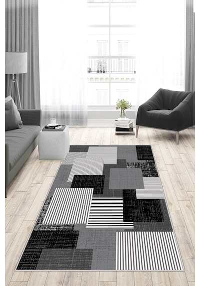 West Home Dijital Baskı Yıkanabilir Kaymaz Taban Salon Halısı Mutfak Halısı Yolluk Wh 457 Black