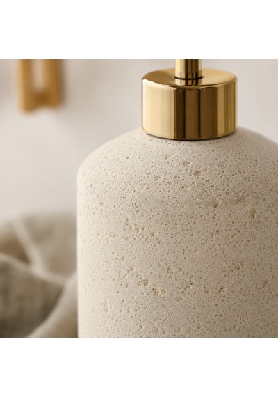 The Voguemaxima Bej Taş Dokulu Sıvı Sabunluk Gold Pompalı 7x17 Cm