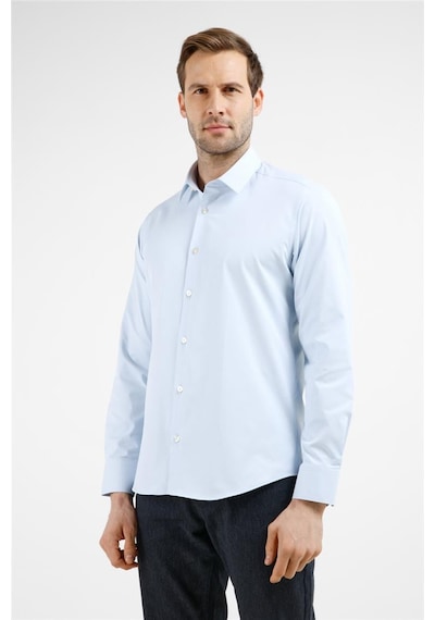 İmza Mavi Kendinden Desenli Sert Yaka Uzun Kol Cepsiz Slim Fit Pamuklu Gömlek 1004255229 Mavi