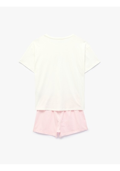 Koton Pamuklu Bisiklet Yaka Kısa Kollu Şortlu Pijama Takımı Ekru 6slk40133mk