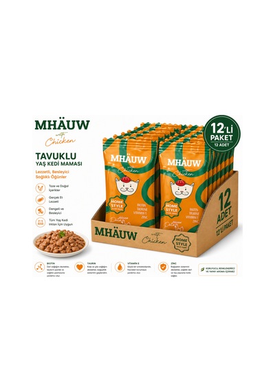 Mhauw Tavuklu Kıyılmış Pouch Yetişkin Kedi Konservesi 80 Gr 12'li Paket