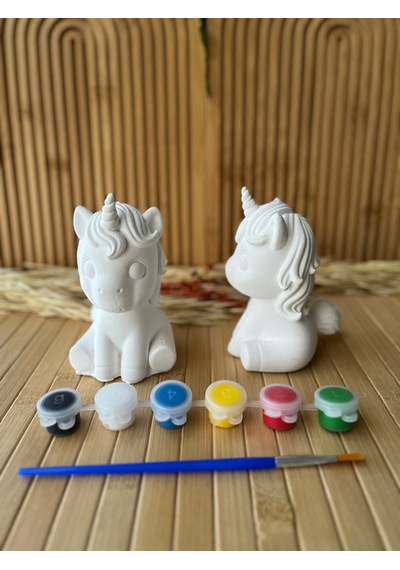 Taş Boyama Seti 10 Cm Unicorn Figürlü 2 Li Çocuk Boyama Aktivite Seti - Hediyelik