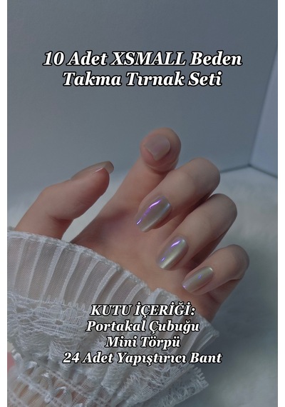 Kedi Gözü Xsmall Beden Aura 10 Adet Takma Tırnak Seti T017 Aura