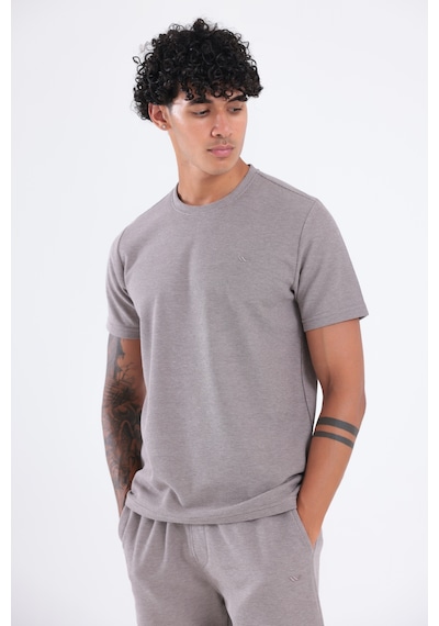 Rowinger Waffle Dokulu Nakış Logo Detaylı Oversize Erkek T-shirt Brown