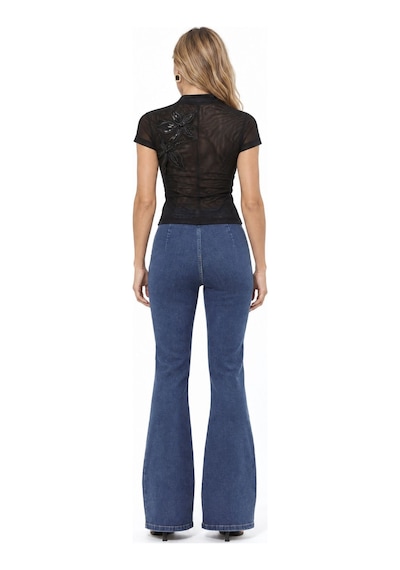 Hiccup Squalo Kadın Düz Paça Pantolon Orta Mavi Denim