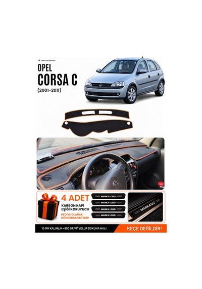 Opel Corsa C 2001-2011 Uyumlu Torpido Örtüsü, Torpido Kılıfı - Siyah Kahverengi