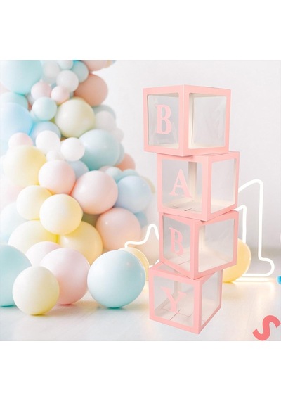 Baby Yazılı Şeffaf Balon Kutusu, 30cm X 4 Adetli Set - Pembe