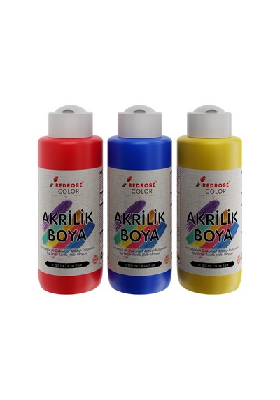 Kırmızı, Mavi, Sarı Akrilik Boya 3&apos Lü Set 3x120 Ml