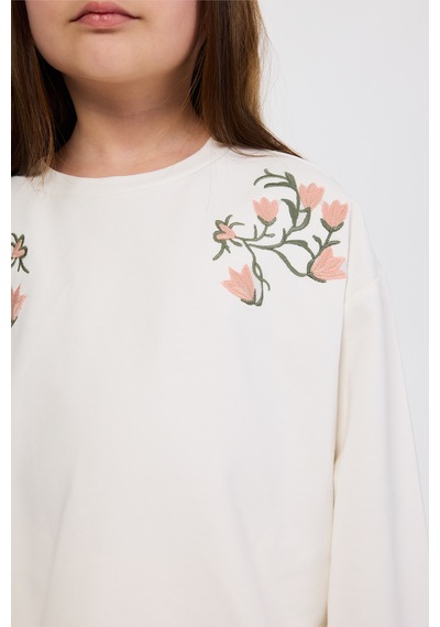 Panço Kız Çocuk Nakış Detaylı Ekru Sweatshirt 2521gk08028 Krem