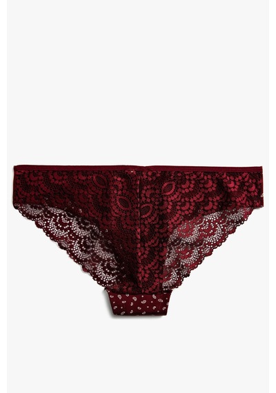 Koton Kadın Minimal Desenli Dantelli Brazilian Külot Bordo