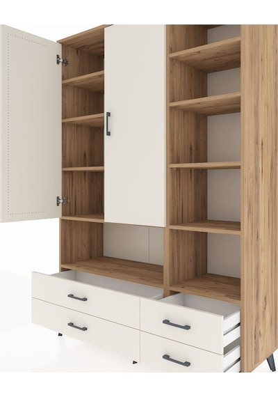 Hyperion Dolap 10 Raflı 4 Çekmeceli 2 Kapaklı 132x44x195 Çam-aytaşı/aytaşı Aytası/aytası