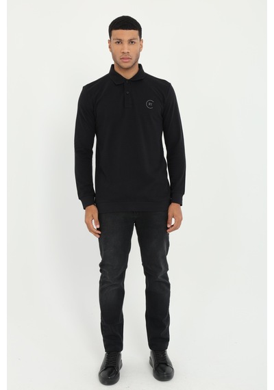 Dufy Erkek Regular Fit Polo Yaka Siyah Sweatshirt-25494