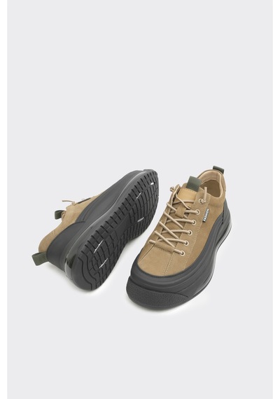 Derinet Hakiki Deri Bağcıklı Erkek Sneaker Haki Nubuk Haki Nubuk