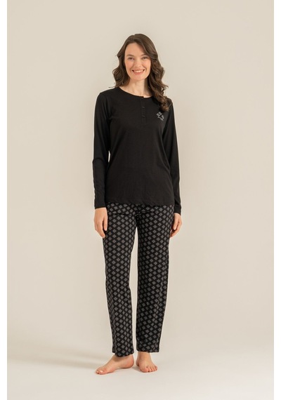 Pierre Cardin Kadın Siyah Uzun Kol Pijama Takım Pc9289-s-v1 Pc9289-s-v1