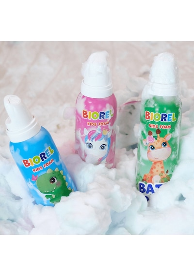 Biorel Kids Foam Oyun Köpüğü Yeşil 150 ML + Mavi 150 ML + Pembe 150 ML