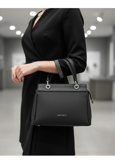 Just Polo Kadın Şık Ve Lüx El & Omuz Çantası Ebat 18 X 26 Cm Shopper Siyah