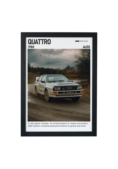 Audi Quattro Ahşap Çerçeveli Poster Tablo Rally Efsanesi Tasarım Siyah