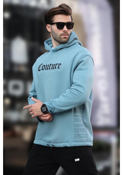 Madmext Mavi Kapüşonlu Baskılı Erkek Sweatshirt 7090 Mavi