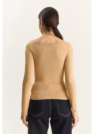Shade Kadın Cotton Kayık Yaka Bluz 6025 60283832 - Bej