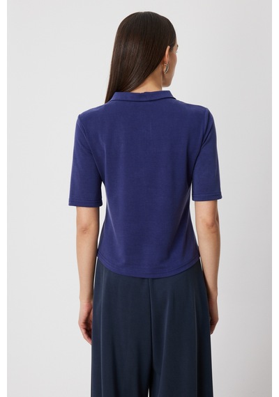 On Kadın Yakası Fermuarlı Kısa Kollu Bluz 76305 Indigo Indigo On Kadın Yakası Fermuarlı Kısa Kollu Bluz 76305 Indigo Indigo