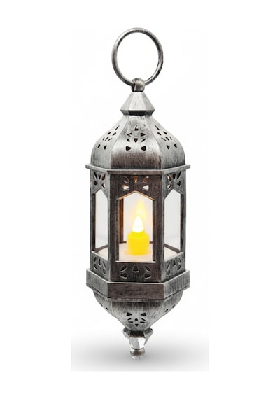Ledli Asmalı Eskitme Model Dekoratif Fener 20 Cm Gümüş Kendinden Pilli Diğer