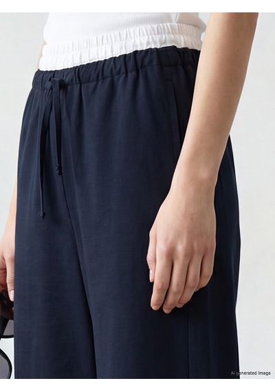 Lcw Comfort Lacivert Beli Lastikli Geniş Paça Kadın Pantolon