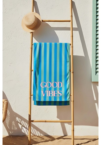 Good Vibes Çizgili Plaj Havlusu 70x150 Cm Mavi