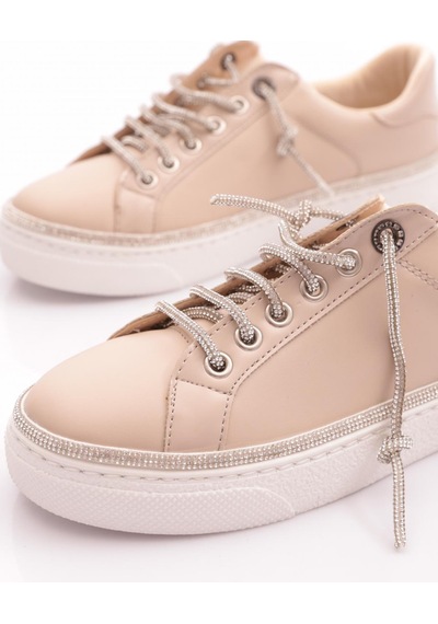 Dgn 2475 Kadin Taş İp Bağcikli Sneaker Ayakkabi Ekru Bej