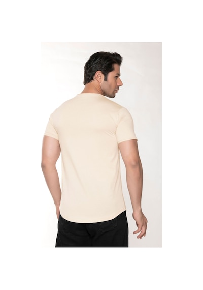 Black Horn Erkek Geniş Yaka %100 Pamuk Salaş T-shirt Bej
