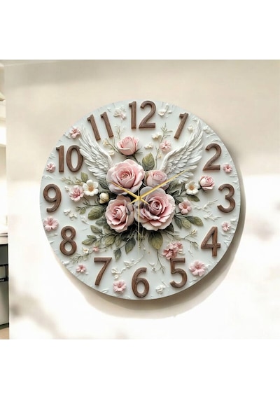 AA Shop Renkli Baskı Desenli Sayılı Yılbaşı Hediyelik Ahşap Sessiz Tablo Duvar Saati D301 Çok Renkli