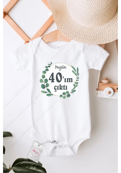Hediyenza Bugün 40 ım Çıktı Özel Tasarım Bebek Zıbın Pamuklu Çıtçıtlı Body Beyaz