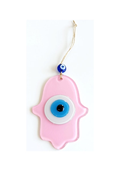 Nazar Boncuklu Pembe Renk Fatma Ana Bereket Eli Cam Duvar Süsü