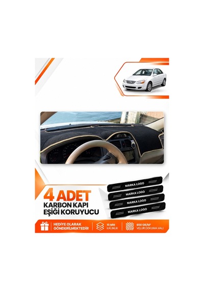 Kia Cerato 2004-2008 Uyumlu Ön Örtüsü Torpido Koruma Koruyucu Kılıfı Halısı - Siyah Bej
